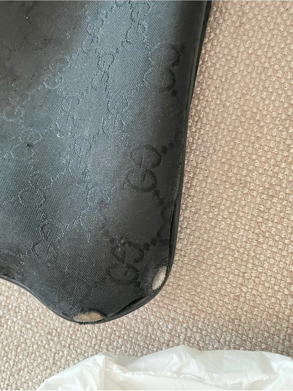 Gucci Black Monogram Crossbody Messenger Bag with Striped Strap